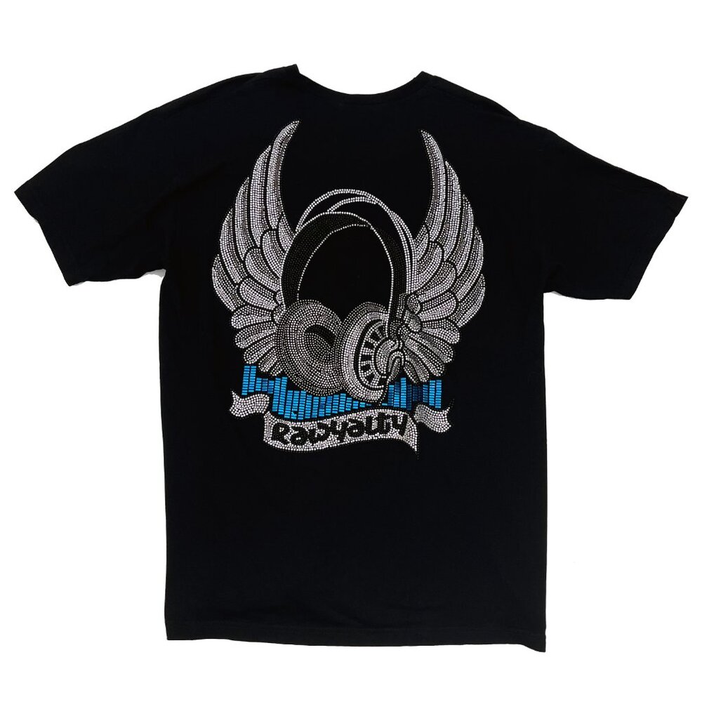 Rawyalty Black Rhinestone Stud Music Headphones Mens XL X-Large T Shirt